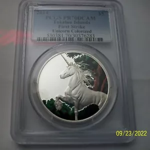 2014 1 oz Silver Unicorn colorized PCGS PR 70 DCAM First Strike Rare Low Pop - Picture 1 of 2