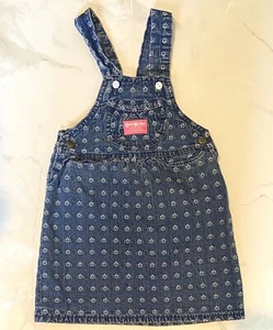 VTG OshKosh B’Gosh Girls Floral Denim Overall Dress Vestbak Pink Blue Size 5 USA - Picture 1 of 8