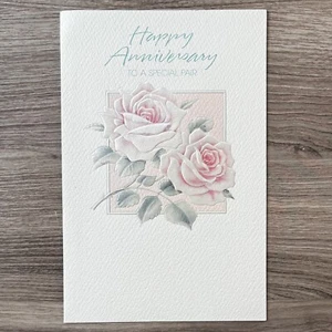 Happy Anniversary CARLTON CARDS To a Special Pair Pink Roses Marriage VTG - Picture 1 of 6