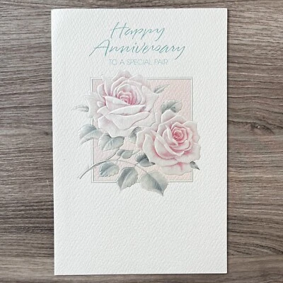 Happy Anniversary CARLTON CARDS To a Special Pair Pink Roses Marriage VTG - Image 1 of 4