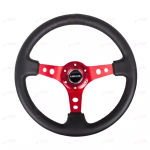 NRG Reinforced Steering Wheel (350mm / 3in. Deep) Blk Leather w/Red Circle Cu... - Picture 1 of 1
