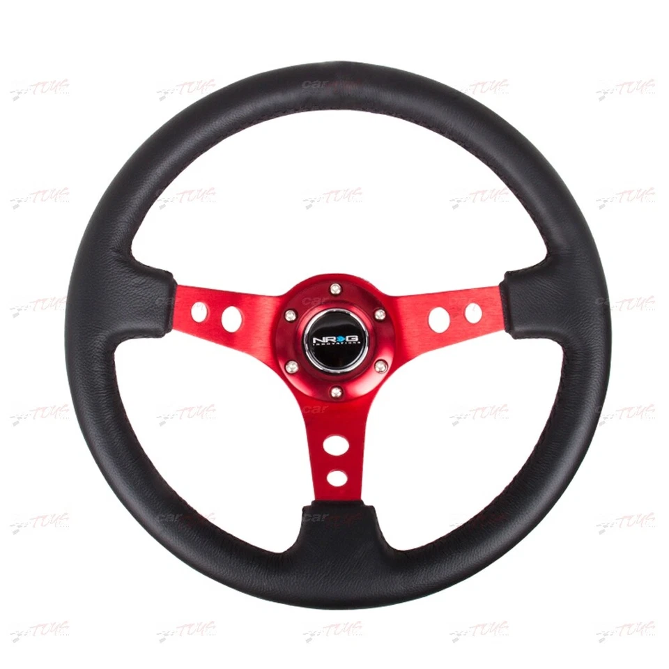 NRG Reinforced Steering Wheel (350mm / 3in. Deep) Blk Leather w/Red Circle Cu... - Image 1 of 1