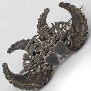 Antiguo broche victoriano Forget Me Not Crescent Moon plateado novia - Imagen 1 de 20