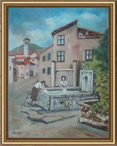 ARTE NAIF BORGO DI MONTAGNA DONNE FONTANA oliotavola ENRICO COPETTA COEN BRESCIA - Picture 1 of 2