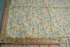 Small Yellow Orange Red Flowers Fabric Poly/Cotton Sewing Quilting 1 Yd +15 x 44 - Picture 1 of 3