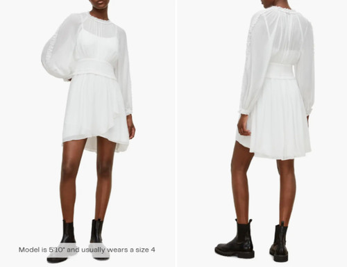 ALLSAINTS Off White Thallo Ruffle Orlo Lungo Manica a Palloncino Hi Lo Mini Abito 2 XS