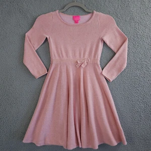 Lilly Pulitzer Sweater Dress Girls Large 8-10 Pink Gold Metallic Fit Flare Knit - Picture 1 of 14