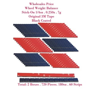 2 Box 720 Pc 180oz Stick on Wheel Weight Balance Black 0.25 oz 1/4oz 3M Red Tape - Picture 1 of 4