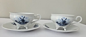 Vintage Delft Porcelain RARE Footed Cup and Saucer hand painted Dutch Windmill - Picture 1 of 19