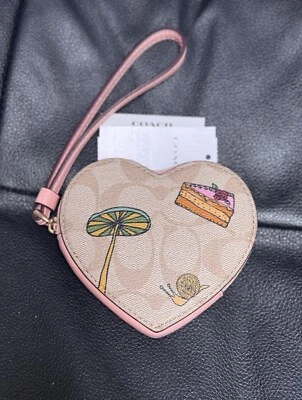 NWT Coach CU405 Coach X Observed By Us Heart Coin Case In Signature Canvas - Image 1 of 4