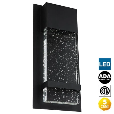 Modern Seeded Bubble Crystal Glass Outdoor/Indoor Wall Sconce, Textured Black - Image 1 of 4