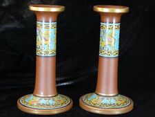 Victorian Pratt Ware Griffin Candlesticks Candle Holders Secessionist Polychrome