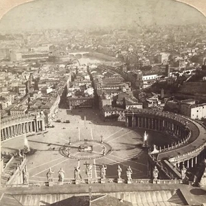 Panorama vom Petersdom Rom Italien Vintage Stereographie Stereoview Karte - Bild 1 von 4