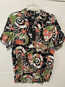 Ed Hardy Japan Dragon Button Up Short Sleeve Shirt Casual Mens Size Small NWT - Picture 1 of 3
