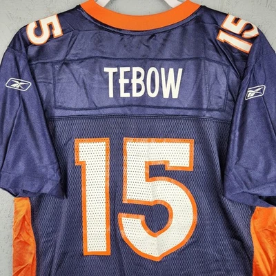 Camiseta de fútbol americano juvenil de los Denver Broncos XL azul marino NFL Tim Tebow 15 gráfico Reebok Foto 1 de 4