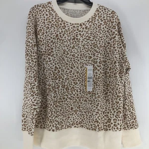 NWT Time and Tru Womens Beige Tan Leopard Print Crewneck Sweatshirt L (12-14) - Picture 1 of 11
