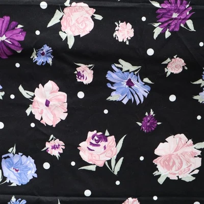Vintage Cranston Print Works Fabric Black, Pink, Blue Polka Dot w Floral 3 yds - Image 1 of 4