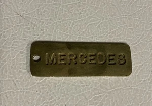 Vintage Rare Mercedes Keychain Solid Engraved Gold Brass Rectangle Medallion - Picture 1 of 2