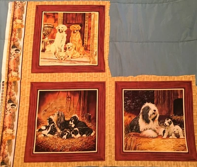 Lote de 3 - Perros madre vintage con cachorros - Almohadas de algodón - Edredón VIP Cranston Foto 1 de 4