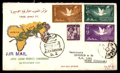 Mayfairstamps 埃及 FDC 1957 鸽子橄榄枝非洲亚洲人民会议首日 — 第 1/2 张图片