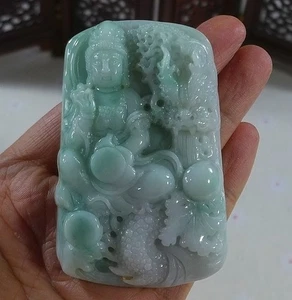 Cert'd Natural Type A Jadeite Jade Dragon Kwan-yin Pendant 6135 - Picture 1 of 7