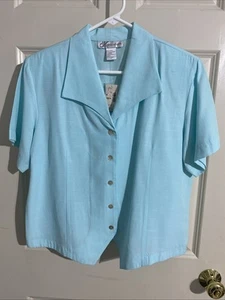 Dressbarn Shirt Womens Large Aqua Blue Short Sleeve Casual Shirt NEW * Flaw* - Picture 1 of 9