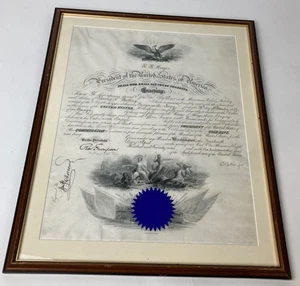 RUTHERFORD B. HAYES , NAVAL APPOINTMENT SIGNED 04/14/1879 WITH CO-SIGNERS framed - Picture 1 of 15