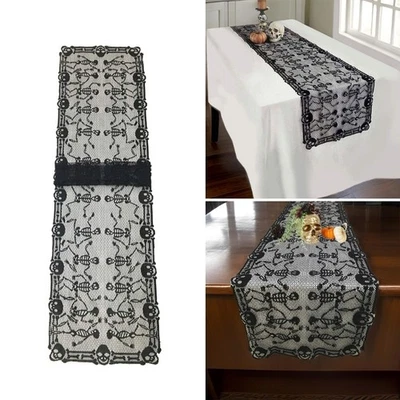 Skeleton Dance Lace Table Runner Rectangular Mantel Scarf Cover for Halloween - Image 1 of 4