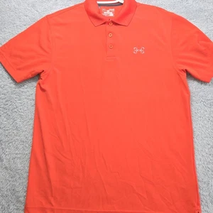 Under Armour Heat Gear Golf Polo Mens Medium Orange Stretch Rugby - Picture 1 of 12