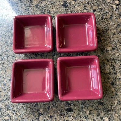 Pampered Chef Simple Additions Sauce Dip Bowls Cranberry Red 4 Petite Squares - Image 1 of 2