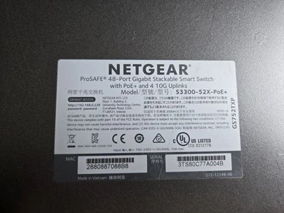 NETGEAR ProSafe S3300 52 port PoE+ Smart Switch, S3300-52X-POE+  GS752TXP - Image 1 of 4