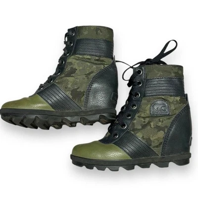 Sorel Lexie 坡跟短靴女式 2 码绿色圆头耐用 — 第 1/4 张图片