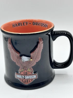 Harley Davidson Motorcycl Coffee Mug Black Orange 3D Logo Embossed 12 Oz - Photo 1/4