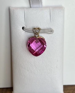 10K Yellow Gold Checkerboard Cut Pink Topaz Heart Shaped Floating Pendant : NEW - Picture 1 of 17