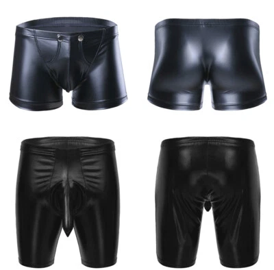 Calzoncillos boxer de cuero sintético para hombre bragas bolsa abultada tanga calzoncillos lencería Foto 1 de 4
