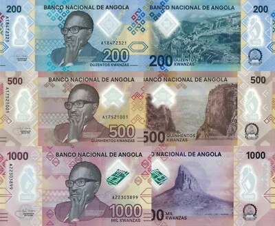 Angola 3 PCS Set: 200, 500 & 1000 Kwanzas (April 2020) - p-New/Polymer UNC - Image 1 of 4