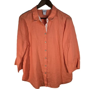 Chicos No Iron 3/4 Sleeve Orange Linen Shirt Beachy Artsy Boho Womens 12 - Picture 1 of 7