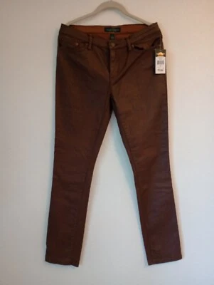 Lauren Jeans Co Ralph Lauren Women Leather Look Straight Pants Size 8 Brown NWT - Image 1 of 4