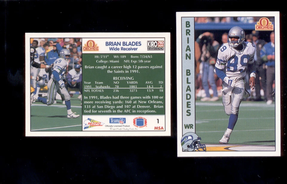1992 Pacific Oroweat BRIAN BLADES Seattle Seahawks Rare Card - Image 1 of 1
