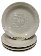Celadon Green Dinner Plates Asian Floral Lotus Center Embossed 10" Set of 4 EUC 