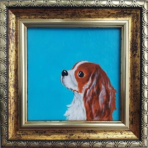 King Charles Spaniel perro retrato pintura enmarcada perro blanco pintura al óleo cachorro - Imagen 1 de 10