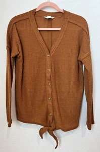 Maglione donna Loveriche arancione bruciato waffle maglia bottoni cravatta davanti medio - Foto 1 di 15