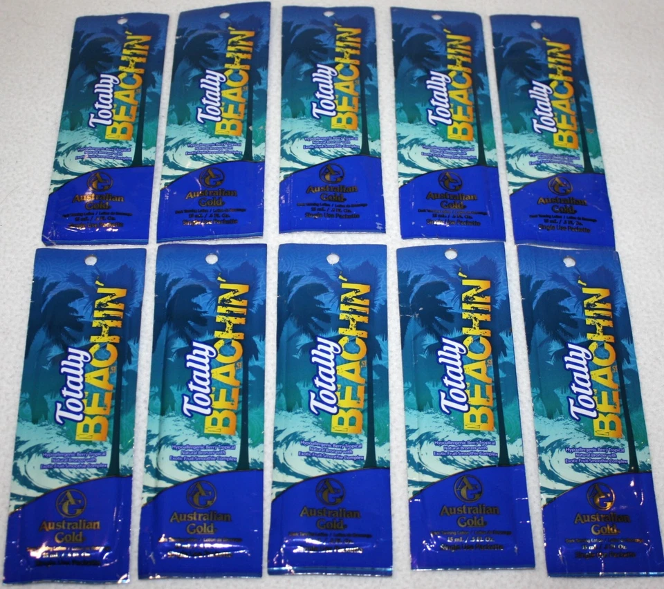 10 Australian Gold Totally Beachin Hypoallergenic Tanning Lotion 10 .5oz PACKETS - Image 1 of 1