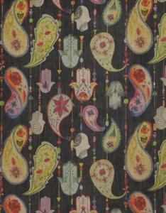 James Malone Amazing Linen Paisley Print Fabric- Boho Chic / Black 5.65 yds - Picture 1 of 5