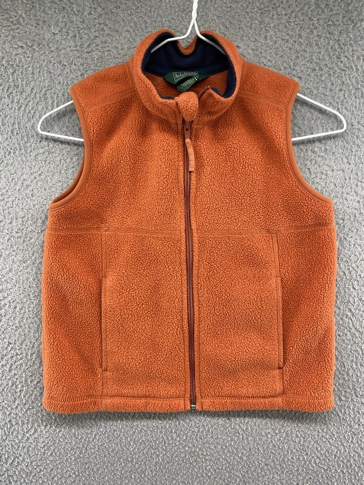Vintage LL Bean Kids Unisex Full Zip Fleece Polartec Vest in Size L Y2K Orange - Image 1 of 4