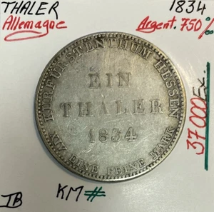 ALLEMAGNE - 1 THALER (1834) Pièce de Monnaie en Argent // Qualité : TB - Picture 1 of 2