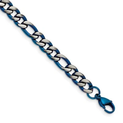 Stainless Steel Brushed and Polished Blue IP-plated 7.5mm 8.5in Bracelet - Image 1 of 3
