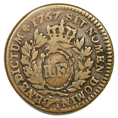 1767 RF Counterstamp French Colonies Copper Sou  - Image 1 of 2