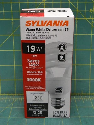 SYLVANIA 29396 - 19 Watt CFL Light Bulb - Compact Fluorescent 3000K Warm White - Image 1 of 2