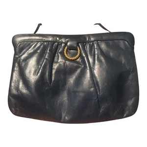 Cartera clutch de cuero vintage Morris Moskowitz azul marino z9 - Imagen 1 de 3